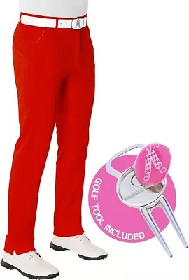 Royal and Awesome Men`s Golf Pants Bright Red Golf Chinos Stretch Waist 30 - 44