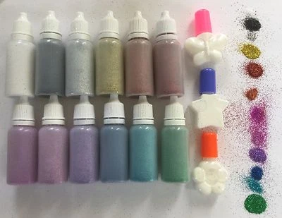 PROS AIDE SET/KIT AVVIAMENTO TATUAGGI GLITTER 12 POPOLARI BOTTIGLIE TAMPONE GLITTER E 3 COLLE 5 ml