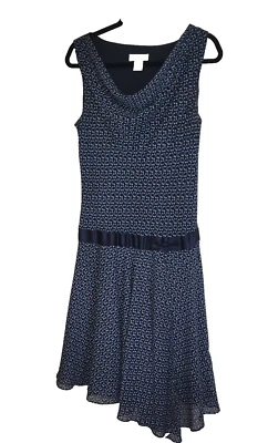 Vintage Miss Dorby Dress Sz 12 Blue Asymmetrical Bottom Chiffon Retro Preppy 80s - Image 1 of 4