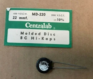 NOS Centralab Type MD Molded Disc Ceramic BC Hi-Kaps, MD-220, 22 MMF 1000VDC - Picture 1 of 4