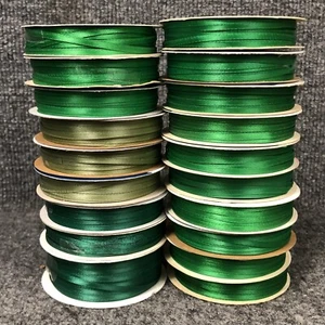 Lot Of 19 Vintage Spools Offray Variety Of Green Polyester Ribbon 1/8” New - Picture 1 of 7
