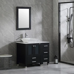 36" Bathroom Vanity Cabinet Ceramic Single Sink with Mirror Faucet Combo Set - Picture 1 of 7