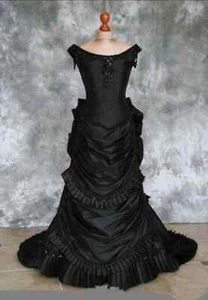 Gothic Black Victorian Evening Dresses Ruched Satin Vampire Ball Halloween Dress - Picture 1 of 7