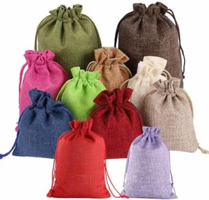 25/50/100 x Drawstring Wedding Favor Burlap Pouch Bags Jewlery Jute Hessian Bags - Picture 1 of 20