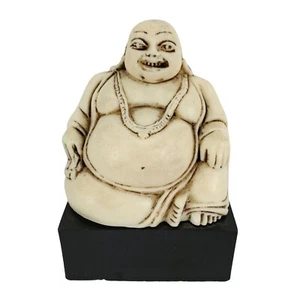 Fat Buddha Figurine on Black Stand Resin Made in Italy Vintage - Picture 1 of 7