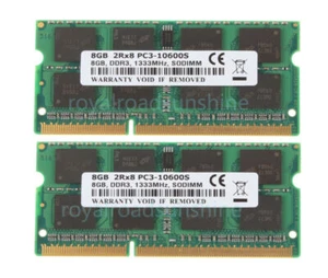 NEW 2x 8GB 2RX8 DDR3 1333MHz PC3-10600S 204pin SODIMM intel CPU Laptop Memory - Picture 1 of 8
