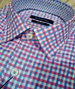 Bandiera camicia a maniche lunghe abbottonate Bugatchi nuova con etichette Like/checks'Pocket Class - Foto 1 di 12