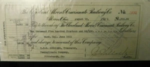 1911 THE CLEVELAND, AKRON & CINCINNATI RAILWAY COMPANY CX CHECK! e1160UUC - Picture 1 of 2