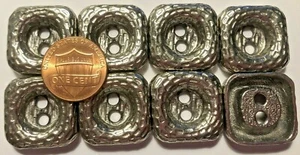 8 Dark Silver Tone Metal Shiny Square Heavy Sew-through Buttons 13/16" 21mm 6412 - Picture 1 of 1