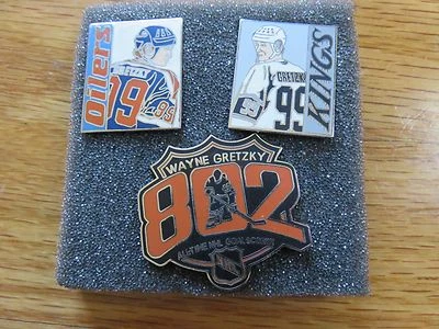 (3) JUEGO DE PINES WAYNE GRETZKY 802 All-Time Goal Scoorer Pins EDMONTON OILERS / KINGS Foto 1 de 4