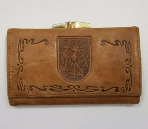Tirol Souvenir Leather Wallet Crest Embossed pocketbook Brown - Picture 1 of 8