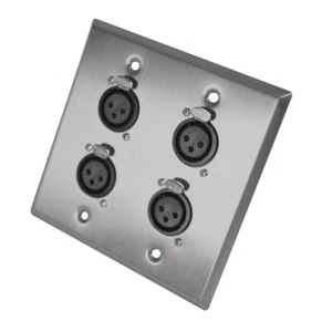 Seismic Audio Stainless Steel Wall Plate - 2 Gang with 4 XLR Female Connectors - Picture 1 of 3