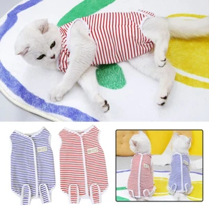Bodysuit Pet Recovery Suit Dog Cat Clothes Dogs Jumpsuit Dog Pajamas Stripe Ve + - Picture 1 of 15