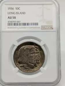 LONG ISLAND COMMEMORATIVE 1936 NGC AU 58 - Picture 1 of 7