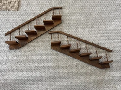 2 prateleiras de parede vintage de madeira escada degrau Knick Knack eixo trilho exibição 6 degraus - Imagem 1 de 4