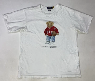 Polo Ralph Lauren Basketball Bear Graphic T-shirt Men The Big Fit Small White - Image 1 of 4
