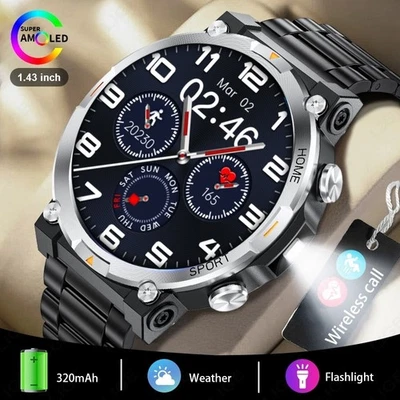 Military Smart Watch Men w/ Fitness Tracker Heart Rate Waterproof LED Flashlight - Image 1 of 4