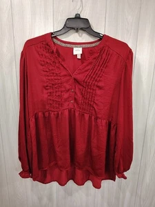 Women's Red Knox Rose V Neck Button Up Shirt Size XL Office Church Business - Picture 1 of 7