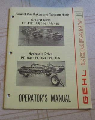 Gehl PR 412 414 415 452 PR454 PR455  Rake Operators  Manual - Image 1 of 2