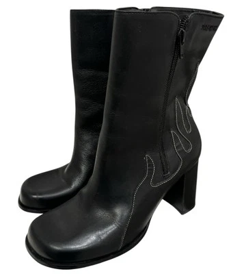 Botas de motociclista Harley Davidson de cuero con tacón bloque de llama abrasador negras para mujer 10 Foto 1 de 4
