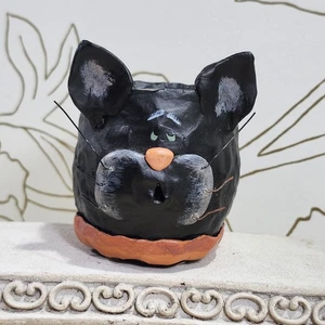Vintage Crazy Mountain Black Cat Votive Candle Holder Clay Prim Rustic 1998 - Picture 1 of 8