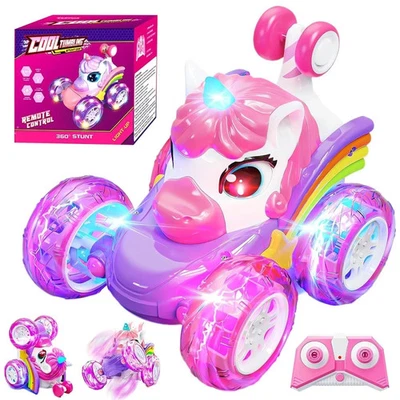 Unicorn Remote Control Car for Girls 360° Rotating 4WD Stunt RC Cars with Lights - Image 1 of 4