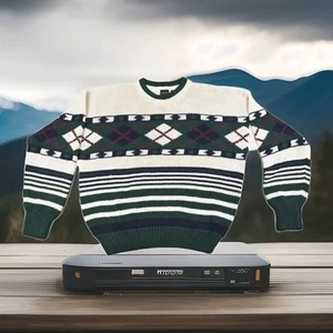 Structure Sweater Mens XL Green White Ramie Cotton Blend Preppy - Picture 1 of 15