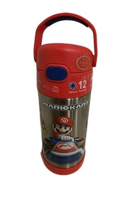 Mario Kart 12 oz rojo acero inoxidable termo aislado al vacío botella de agua de paja Foto 1 de 4