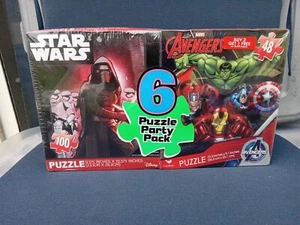 Star Wars, Avengers, Spiderman, 6 Puzzle Party Pack Sealed  - Picture 1 of 5