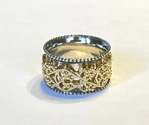 NWOT OR PAZ STERLING SILVER 925 TWO TONE LACE HAMMER SPINNER RING SZ 6 ISRAEL PZ - Picture 1 of 4