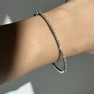 Vintage 10K White Gold Round Lab-Created Diamond Bangle Bracelet 7" Prong 1 CT - Picture 1 of 10