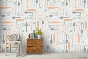 3D Cooking Tools Seamless Self-adhesive Removable Wallpaper Murals Wall 11 - Picture 1 of 3