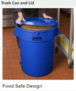 32 Gal Heavy Duty Blue Garbage / Trash Can with Lid & Handles - Picture 1 of 12
