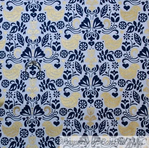BonEful FABRIC FQ Cotton Quilt White Black Gold Metallic Love Bird Damask Flower - Picture 1 of 12
