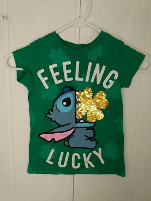 Girl's XS 4/5 Disney Stitch Feeling Lucky St. Patrick's Day T-Shirt Green - Image 1 of 4