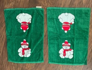 NWOT VTG  Twigbee Santa Bear Christmas Hand Towels Green 100% Cotton Ohio - Picture 1 of 3