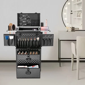 Rolling Makeup Train Case Lockable Hairdressing Cosmetic Travel Case + Wheels - Bild 1 von 24