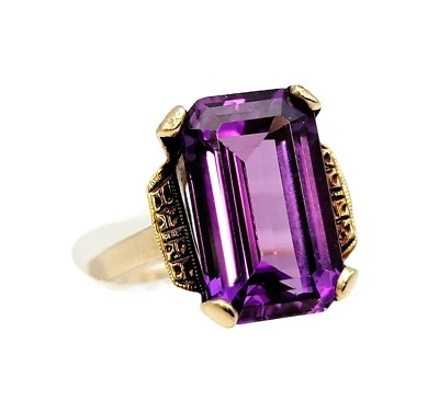 Anillo Vintage Creado en Laboratorio Zafiro Corte Esmeralda Azul Púrpura Oro 9K 7.66 Ct Foto 1 de 4