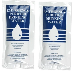 2) Water Packet Pouch Emergency Survival Drinking Rations Hurricane Boat Car USA - Picture 1 of 1