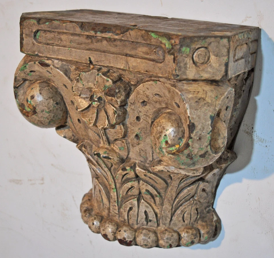 Ancien en Bois Mural Décor Lourd Base Étagère Original Très Fin Main Sculpture - Photo 1/4