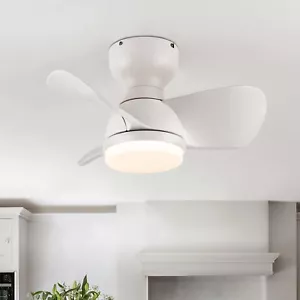 22 Inch Small Ceiling Fan with Lights Bedroom Low Profile Ceiling White Flush - Picture 1 of 4