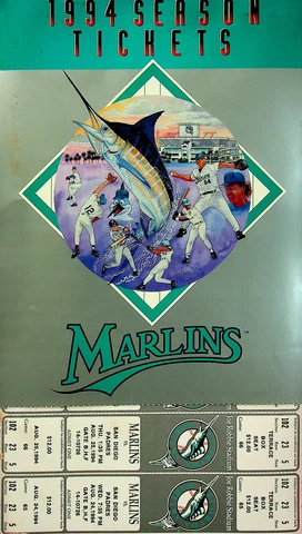 MLB FL Marlins 1994 Season Ticket Book - Cover and Unused Tickets Cover