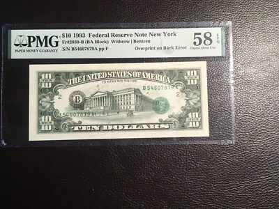 10.00 1993 FRNote Error Overprint On Back Error PMG 58 ChoiceAu EPQ!!! - Image 1 of 2
