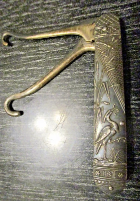 Victorian Aesthetic Movement Crane Silver Boot Button Hook Lace Puller Corset - Image 1 of 4