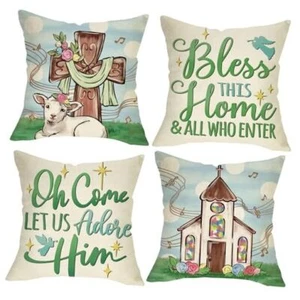 Easter Religious Cross Decorative Throw Pillow Covers 18x18 18x18 inches Lamb - Picture 1 of 8