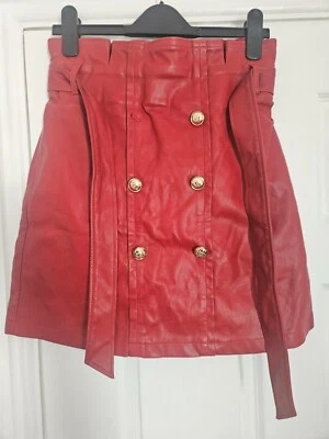 river island faux leather red skirt gold buttons size 10 - Image 1 of 3