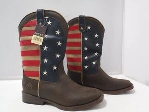Roper Western American Flag Boot Boys Patriot Sz 2 Child Brown 09-018-1902-0380 - Picture 1 of 18