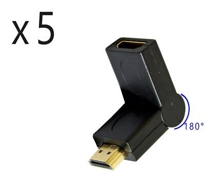 Lote de 5 paquetes - Adaptador giratorio 3D M/F de ángulo recto HDMI macho a hembra de ángulo recto de 90/270 grados Foto 1 de 2