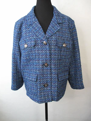 Blazer Joan Rivers Azul Tweed Manga Larga 3 Botones Talla 22W,FF Foto 1 de 4