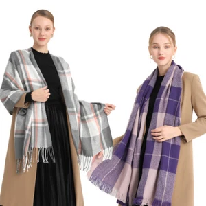 Damen Winterschal Plaid Decke Schal Gestreift Kariert XXL Schal Quaste Poncho - Bild 1 von 62